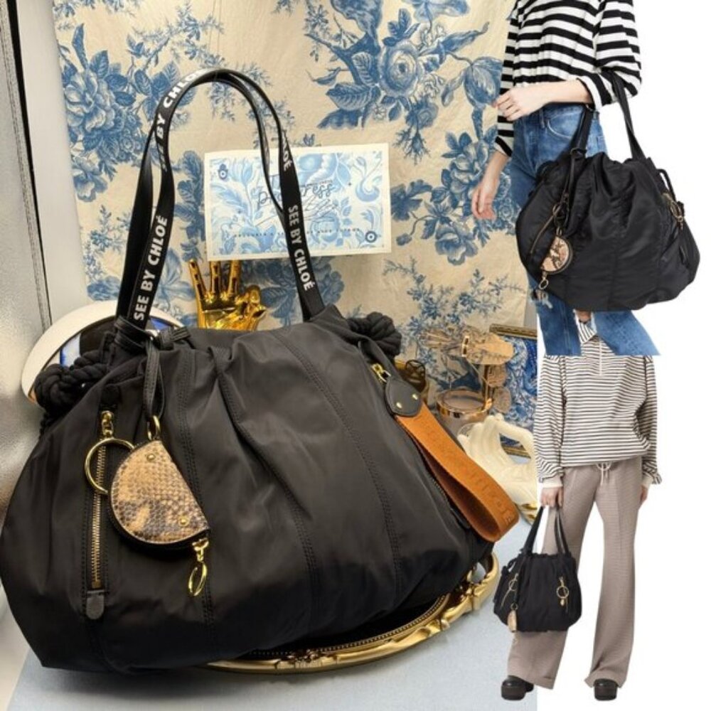 See By Chloé Black Tote with Brown Accent and Snake Charm
